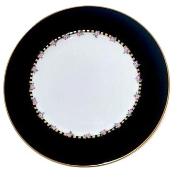 ARITA Rose Pavillion 3 Piece Dinner Plate Set Black Border, Gold Trim Flowers - Picture 9 of 10